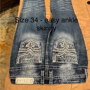 Rock Revival Dark Blue Skinny Jeans with Embroidered Pockets